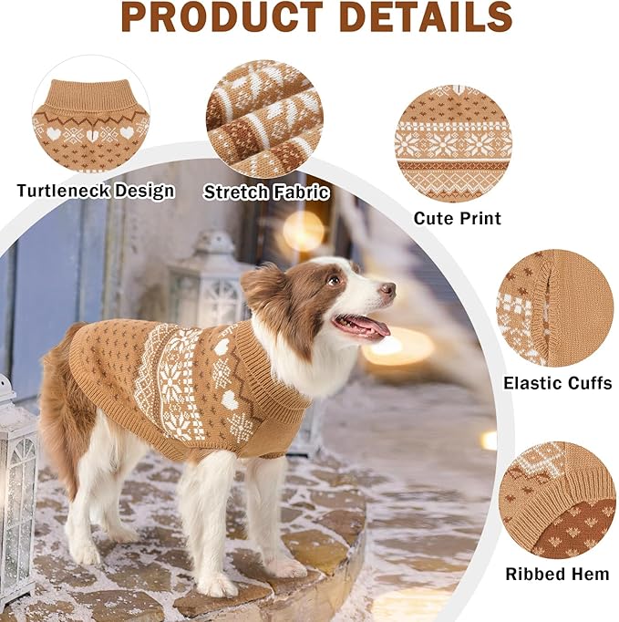 SCENEREAL XL Dog Sweaters Male and Female, Soft, Warm Turtleneck Extra Large Dog Sweater, Knitted Ugly Dog Christmas Outfits, Argyle Winter Clothes for Walking Outdoor