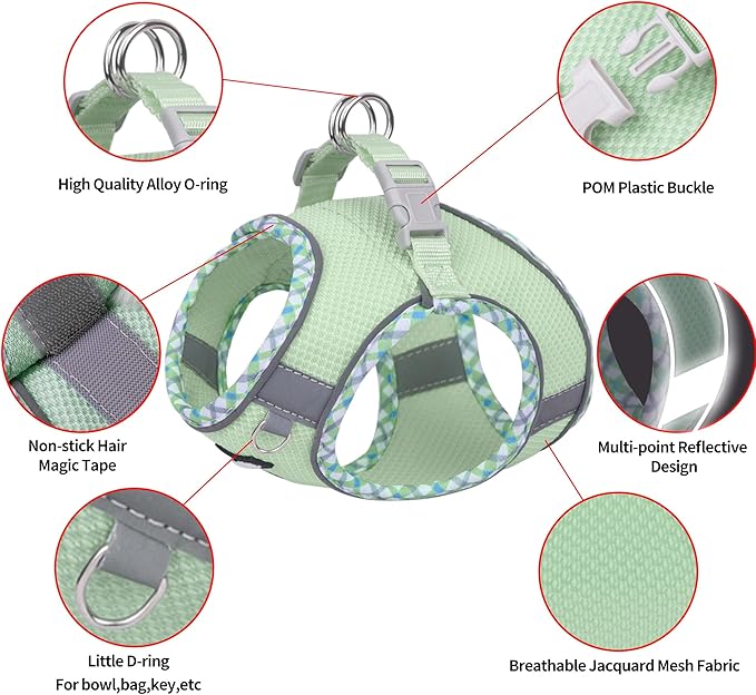 AIITLE Small Dog Harness - Breathable Double-Layer Jacquard No-Choke Vest, Durable Anti-Tear Fabric with Reflective Trim - Perfect for Running, Parties, Daily Walks (Sage, XS)