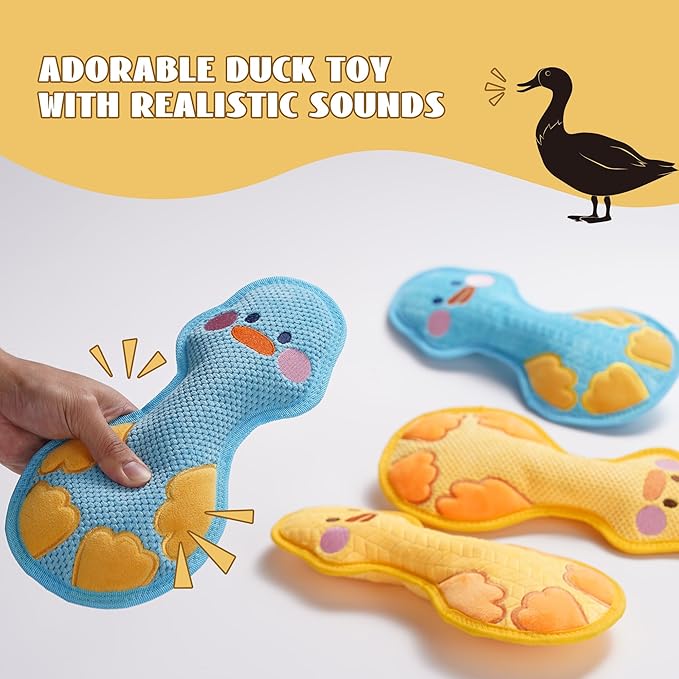 Duck Squeaky Dog Toy, New 2025 Indestructible Dog Toy for Aggressive Chewers, Stuffed Toy with Two Tough Layers, Interactive Tug Training to Keep Them Busy, Blue