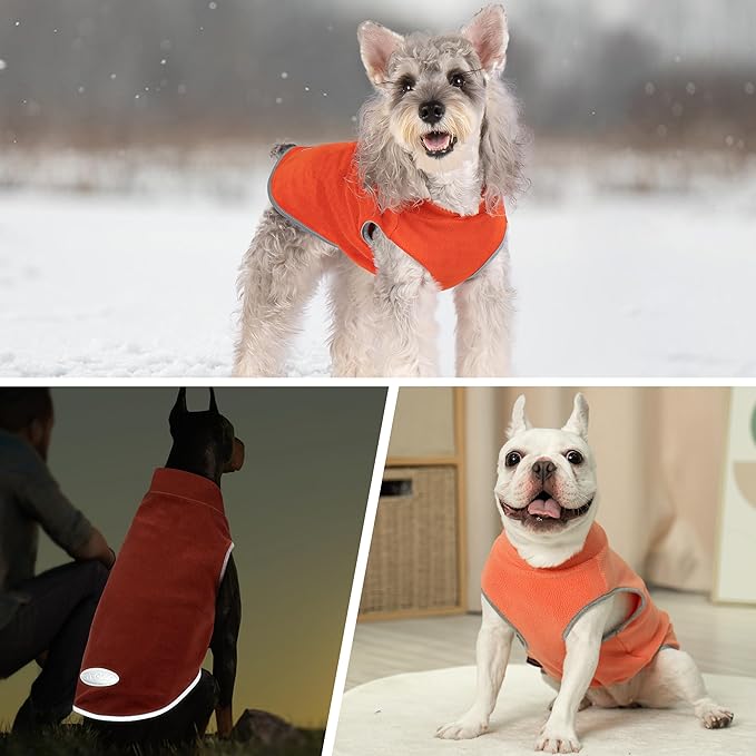 cyeollo Fleece Dog Sweater Vest, Reflective Dog Sweatshirt Pullover Jacket for Small Medium Large Dogs Clothes Boy Girl Pets Warm Pet Clothes, Orange & Red XL