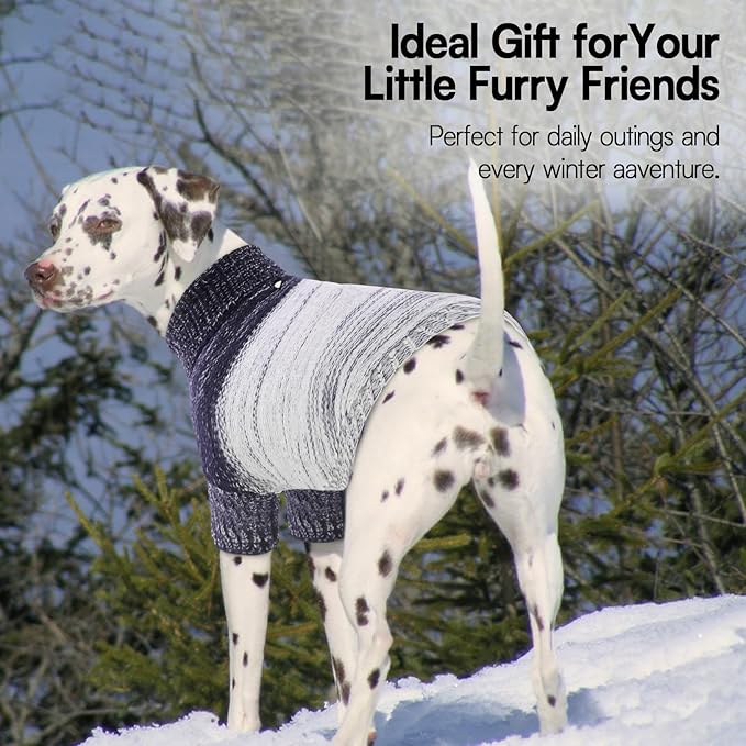 Queenmore Pullover Large Dog Sweater,Classic Turtleneck Warm Pet Sweater with Leash Hole for Dog Girls Boys,Winter Knitwear Clothes for Dachshund,Corgi,French Bulldog(Blue,L)
