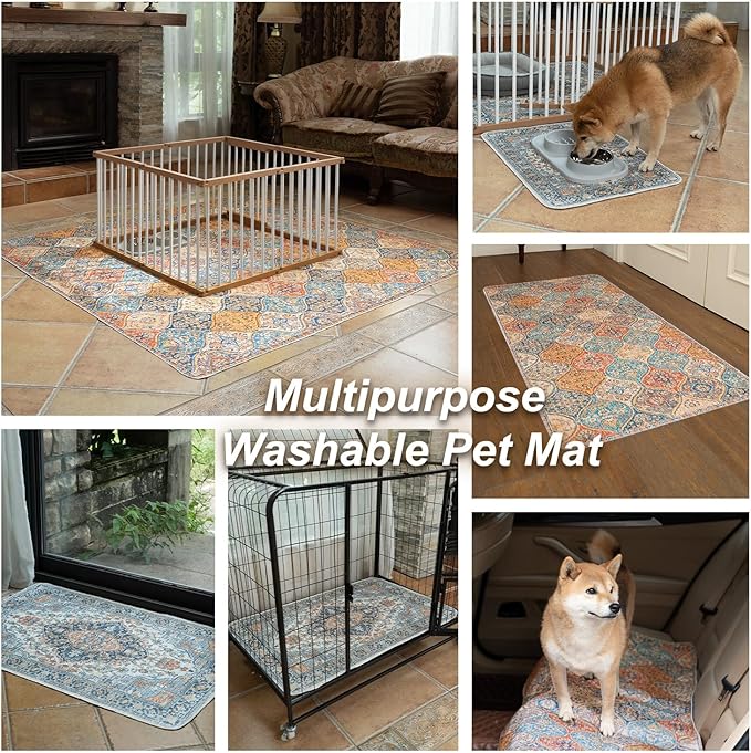 nunubaby 2PACK Washable Pee Pads for Dogs, Stylish, Non-Slip and Leak-Proof Pee Pads. Reusable Potty Pads for Dogs for Crates and Floors.(Brown/Geo, 72" x72")