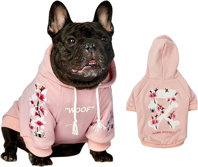 ChoChoCho Woof Dog Hoodie, Designer Dog Hoodies for Small Medium Large Breeds, Art Collection Dog Sweatshirts, Street Drawstring Hoodies Outfit Clothes for Puppy Puppies (5XL, Sakura/Pink)