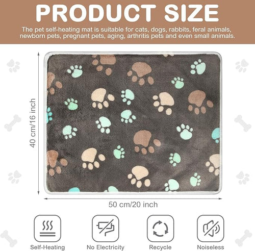 2 Pack Self Warming Cat Bed Self Heating Dog Pad Cat Warming Pad Thermal Pet Mat Washable Reflect Body Heat Removable Cover for Indoor Kittens Puppies Feral Pet(Dog Paw,16 x 20 Inch)