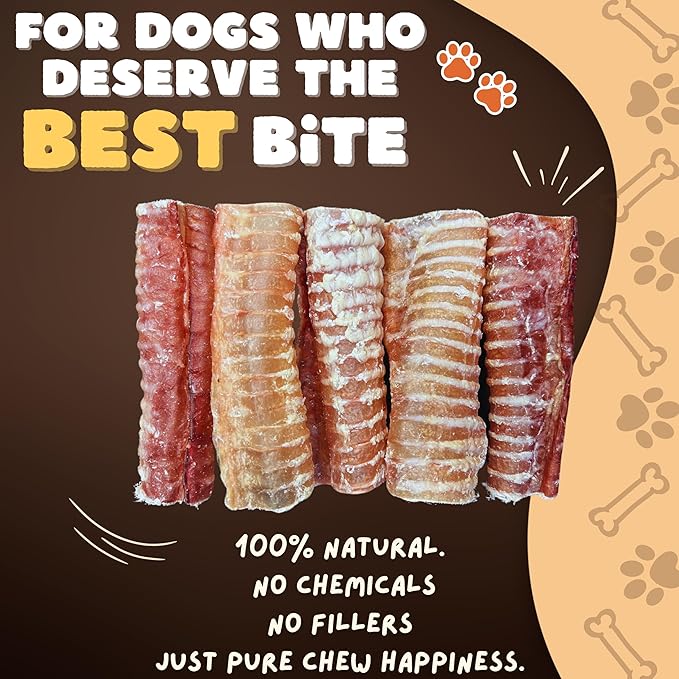 Woofley's Beef Trachea - (6 Inch 20 Pack) - Trachea Treats for Dogs - Natural Source of Glucosamine and Chondrotin for Joint Health - 100% Natural Beef Windpipe for Dogs