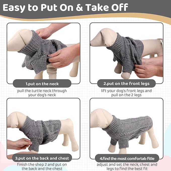 Queenmore Dog Sweater Large Size,Warm Dog Sweaters for Big Dogs,Chunky Knitted Doggy Sweater for Extra Large Dogs Boy Girl, Big Doggie Turtleneck Winter Outfit (Slate Grey,2XL)