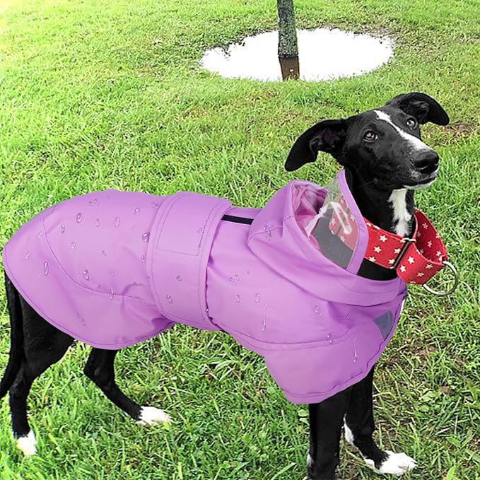 Kuoser Dog Raincoat, Waterproof Dog Rain Jacket with Clear Hooded Double Layer, Lightweight Reflective Dogs Rain Coat with Adjustable Belly Strap, Rain Coats for Medium Large Dogs Outdoor Wear, Pink L
