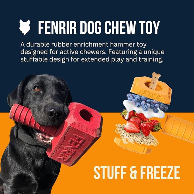 Fenrir Hammer Dog Chew Toy Strong Rubber Stuffable Enrichment Toy for Chewers (Red, Medium)