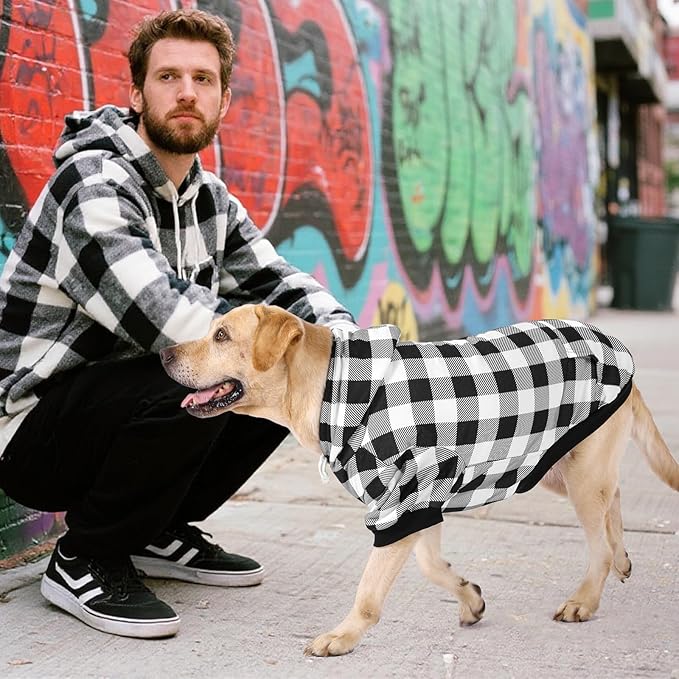 KOOLTAIL Plaid Dog Hoodie Pet Clothes Sweater with Hat and Pocket for Small Medium Large Size Dogs, Soft Winter Warm Dog Cold Weather Coat, Fleece Fall Dog Hooded Sweatshirt for Puppy Cats, White XXL