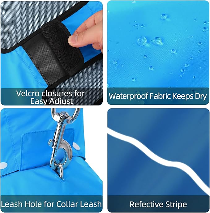 Mile High Life Dog Raincoat, Adjustable Waterproof Pet Rain Jacket, Reflective Hooded Poncho for Small Medium Large Dogs, Lightweight Breathable Pet Rain Coat (Blue,XS Chest 15"-18")