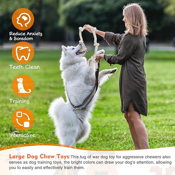 4 Pcs Rope Dog Toys White Tough Rope Toy Natural Cotton for Aggressive Chewers Interactive Knot Toys for Large Dog Tug of War Heavy Duty Pet Supplies Teeth Cleaning
