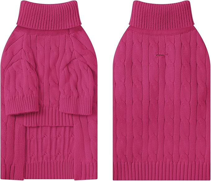 Small Dog Thermal Pullover Sweater, Classic Turtleneck Cable Knitwear Dog Clothes for Cold Weather Warm Pet Clothes for Chihuahua, Bulldog, Dachshund, Pug Hot Pink Medium