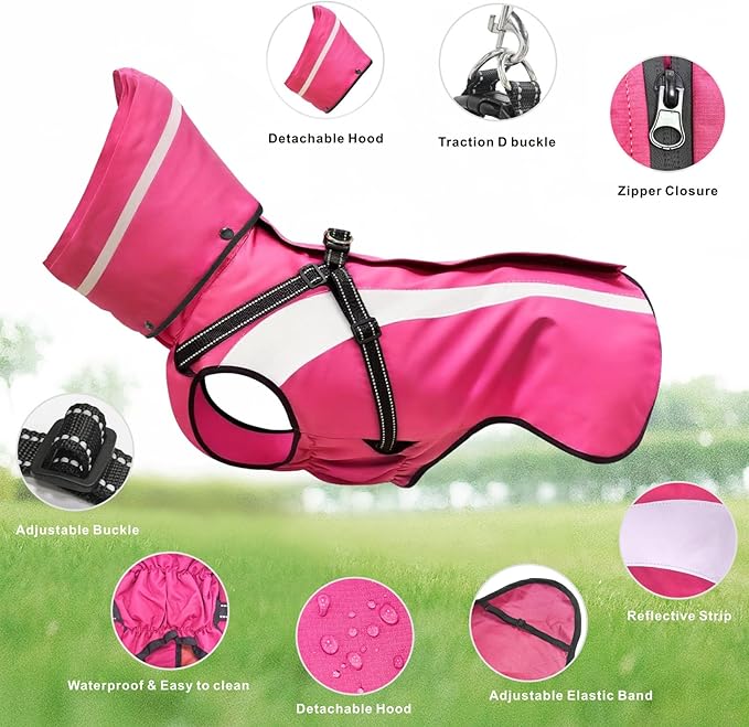Mosucoirl Dog Raincoat Waterproof Raincoats for Dog Reflective Dogs Rain Jackets with Hood Hoodie Pet Rain Poncho Coat for Small Medium Large Dogs Puppies S-XXL (Pink, S)