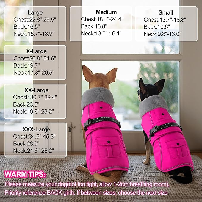 Dogcheer Dog Coat with Pocket, Waterproof Dog Jacket with Adjustable Buckle, Reflective Puppy Winter Coat Warm Turtleneck Fleece SnowJacket for Small Medium Large Dogs - Pink M