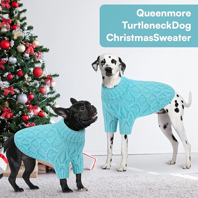 Queenmore Medium Dog Sweater,Dog Sweater for Medium Dogs Boys Girls,Christmas Sweaters for Dogs,DogSweater Knitwear Outfit,Thick Warm Pet Clothes for French Bulldog,Boston Terrier(Lake Blue,M)