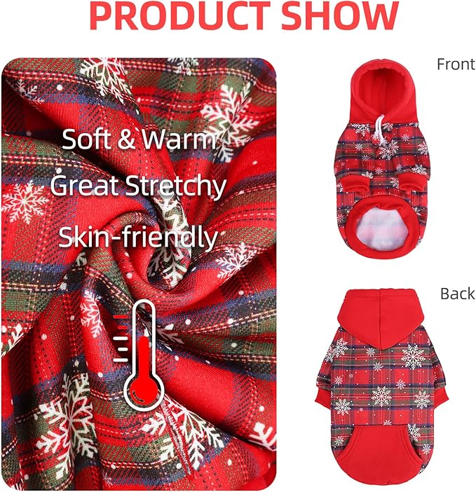 PUPTECK Fall Winter Dog Hoodie Pet Sweatshirt Soft Warm Clothes Fleece Lined with Hat for Small Medium Large Dogs, Pocket Design, Snow L