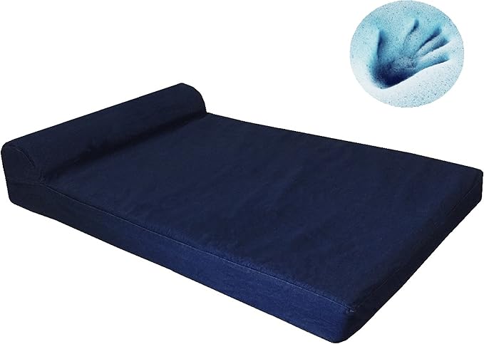 Dogbed4less Premium Extra Large 55"X47" Head Rest Orthopedic Memory Foam Dog Bed with Waterproof Internal Case and Durable External Denim Cover for Large to XL Pet in Navy Blue