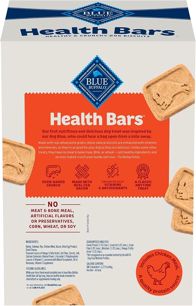 Blue Buffalo Health Bars Oven-Baked with Natural Ingredients Bacon, Egg & Cheese Crunchy Dog Biscuits, 3.5 lbs.