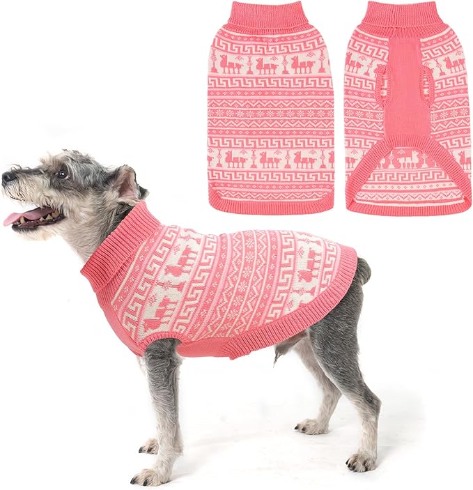 SCENEREAL Turtleneck Dog Sweater for Small Medium Large Dogs Girls Boys, Knit Pet Pullover Puppy Clothes Cold Weather Coats, Holiday Outfits Sweatshirt for Christmas, Pink S