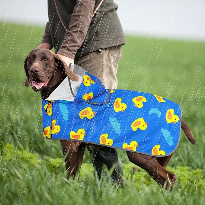 Dog Raincoat Waterproof Dog Rain Jacket Hooded Poncho with Leash Hole, Reflective Rain Coat with Storage Pocket for Large Dogs (Blue, Large)