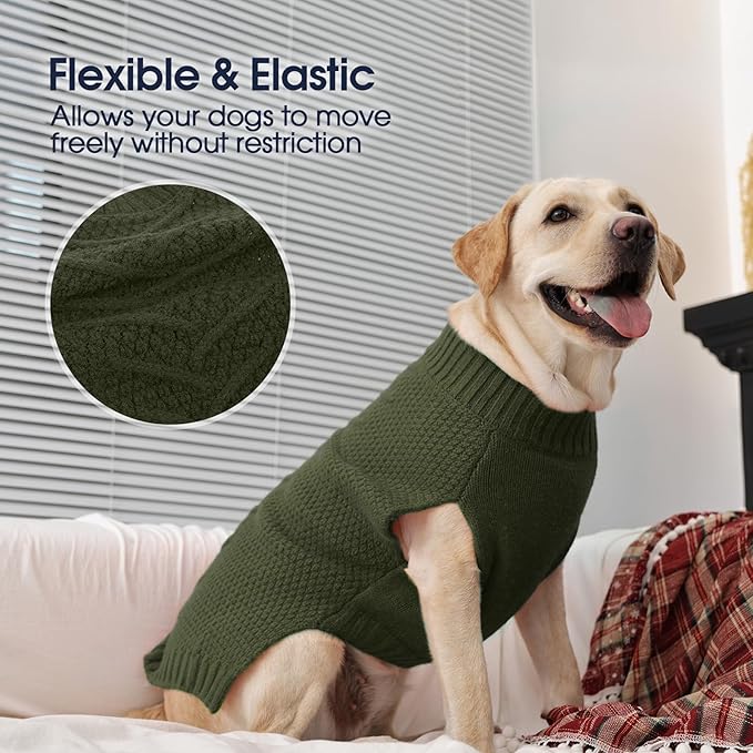 IECOii Dog Sweater,Dog Sweaters for Medium Dogs Girl and Boy,Thermal Knitted Dog Christmas Sweater for Cold Weather,Small Medium Dog Sweaters for Christmas Outfits,Pug,Dachshund Sweaters,Army-Green-M