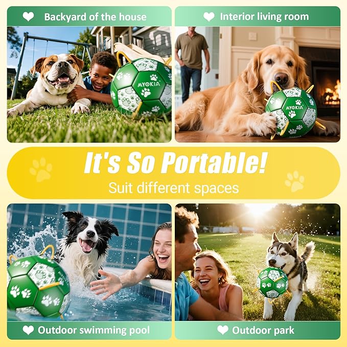 Size 3 Interactive Dog Football with Strap,Green & White, Eye-Catching Paw Design, Ideal Outdoor Training Pet Toy, Perfect Choice for Medium & Large Dogs' Playtime