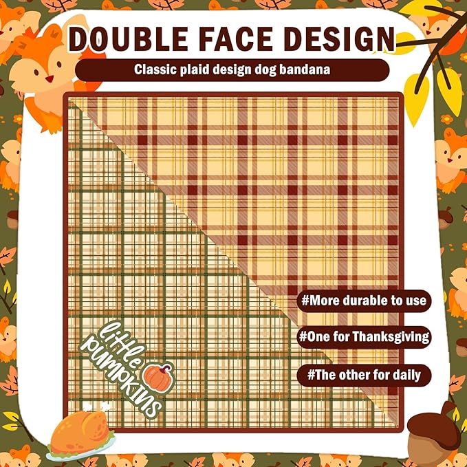 SCENEREAL Fall Dog Bandanas 2 Pack, Puppy Thanksgiving Orange Squirrel Triangle Bibs Handkerchief, Reversible Holiday Dog Bandana for Boy and Girl, Premium Pet Scarf for Small Medium Large Dogs XL