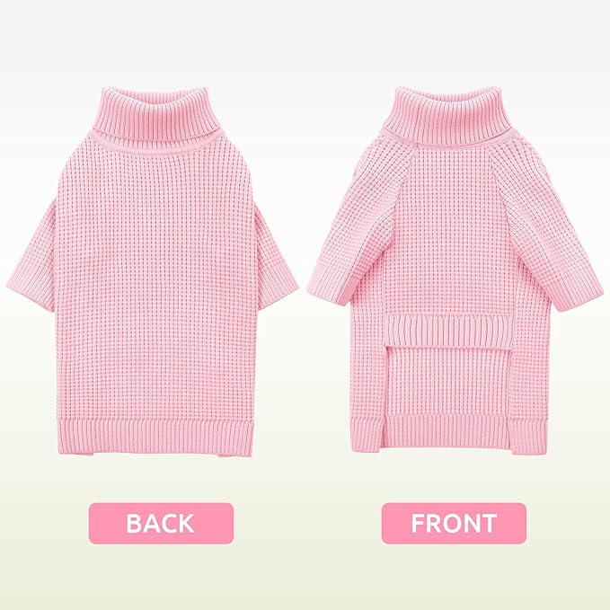 Queenmore XXL Dog Sweater, Large Dog Sweaters for Male Dogs, Turtleneck Plaid Kintsweaters for Large Breeds, Cold Weather Pullover Pet Clothes, Pink 2XL