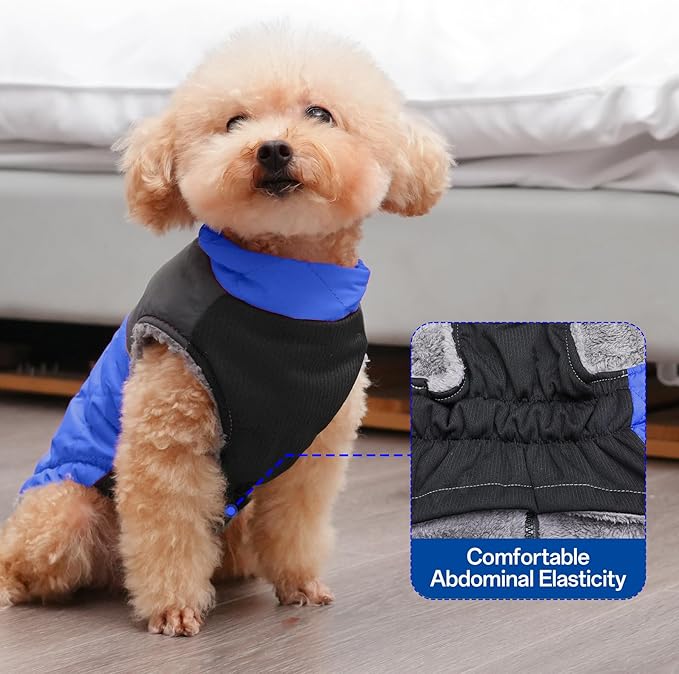 Warm Fleece Dog Coats for Large Dogs,D-Rings Waterproof Puppy Jacket for Cold Winter,Blue XXXL