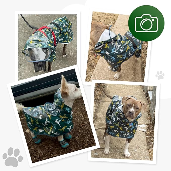 Dog Raincoat, Waterproof Windproof Dog Rain Jacket with Hood, Rain Coat with Leash Hole, Adjustable Raincoat Poncho for Small Medium Large Dogs Outdoor (Green, Small)
