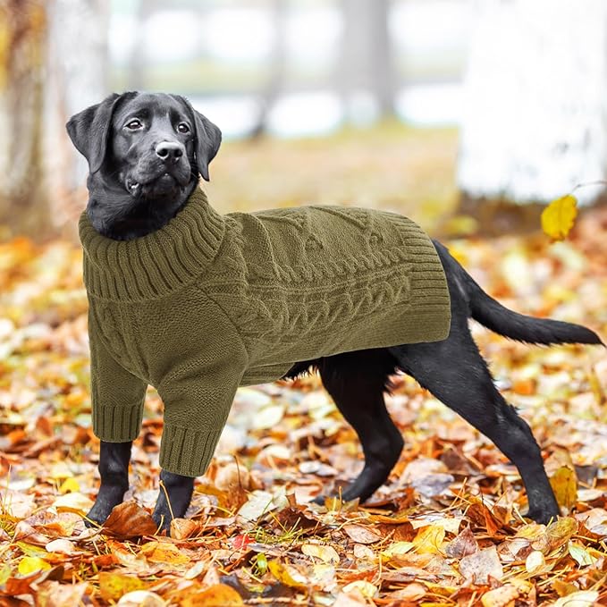 ASENKU Knitted Dog Sweater, Pullover Big Thermal Dog Winter Sweater, Turtleneck Doggy Sweaters for Large Medium Dogs Boy Girl, Warm Pet Sweaters Outfit Border Collie,Pit Bull,Golden Retriever,M