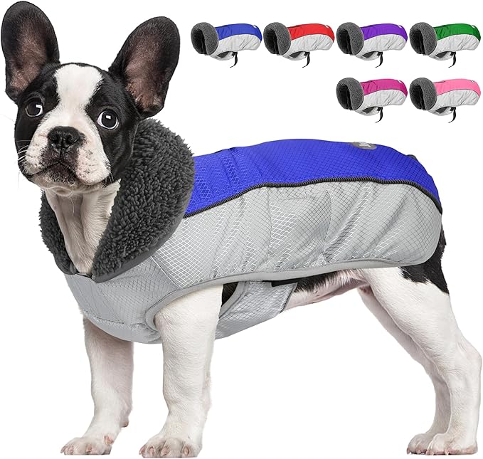 Dog Coat, Waterproof Ripstop Dog Winter Jacket with Leash Hole, Reflective Adjustable Warm Pet Fleece Snow Sweater for Small Medium Large Dogs - Blue, M