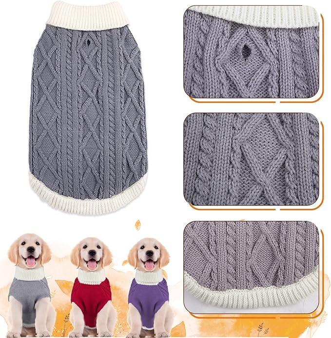Small Dog Sweaters with Leash Hole Turtleneck Dog Sweaters Knitwear Boys Girls Warm Soft and High Stretch Pet Clothes for Fall Winter，Pet Shirts for Kitten Puppy Grey Large