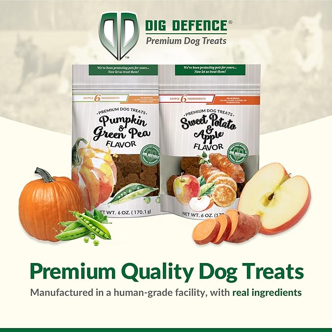 Dig Defence Premium Dog Treats - Pumpkin/Green Pea and Sweet Potato/Apples, Natural Ingredients, Baked Gourmet Snacks for Small & Big Dogs, Healthy Training Treat, 2 Pack