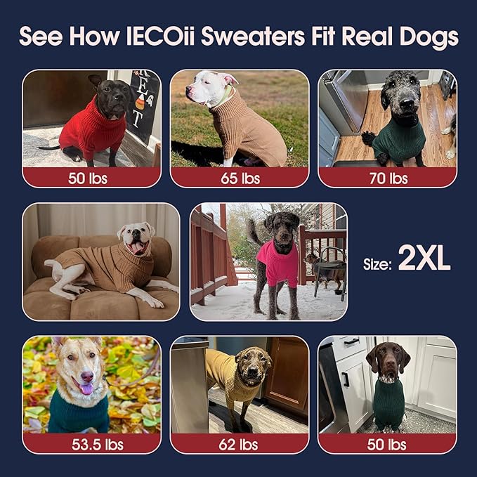 IECOii XXL Dog Sweater,Thermal Knit Big Dog Sweater with Sleeve,Pet Turtleneck Doggy Sweatshirt for Extra Large Dogs Boy Girl,Stretchy Large Dogs Cold Weather Outfit Pitbull Clothes,(Purple,XXL)
