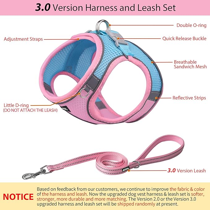 AIITLE Escape Proof Dog Harness - Step in Adjustable Dog Harness No Choke Over with Breathable Mesh and Quick-Release Buckle for Summer- Outdoor Walking, Camping, Training for Medium Dogs Pink XL