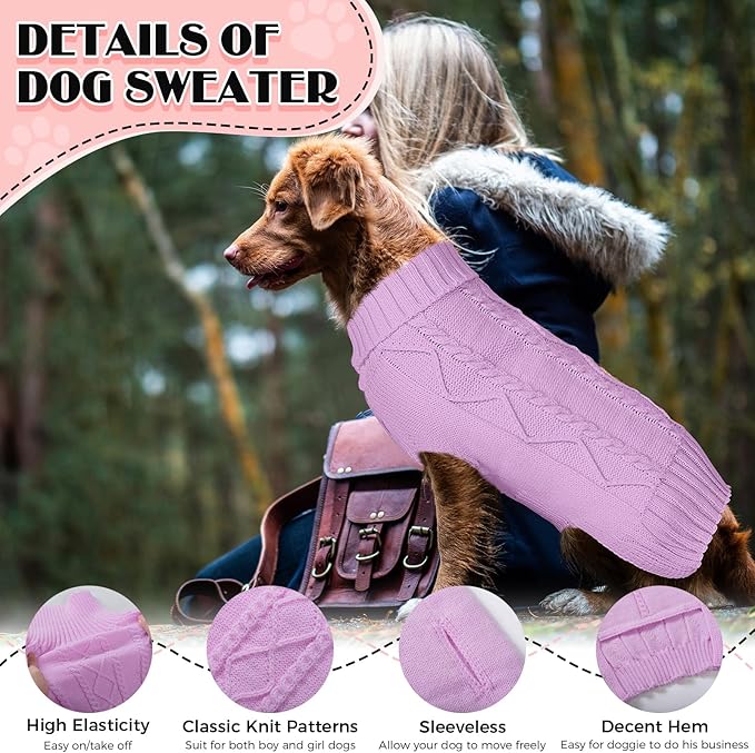 Dog Sweaters for Small Medium Large Dogs Girl, Soft Warm Turtleneck Pup Dogs Shirt, Double Knitting Collar for Outdoor Playing, Warm Dog Clothes (M,Purple)