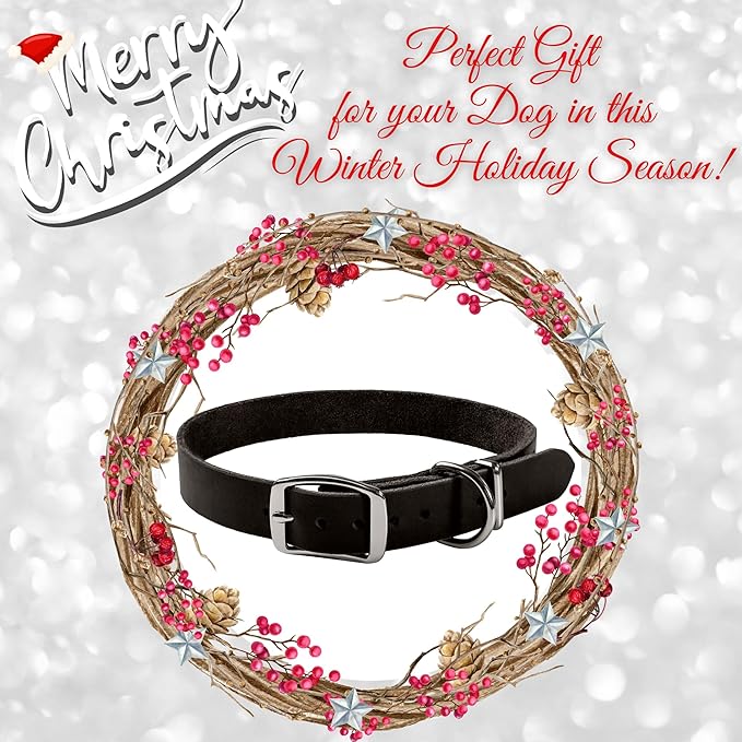 ADITYNA - Leather Dog Collar for Medium Dogs - Classic Style, Soft and Strong, Heavy Duty, Top-Grain Leather, Handmade - for Walking, Training, Hunting, and Running (M - Neck: 15-20 inches, Black)