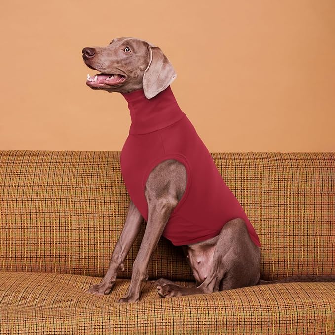 ROZKITCH Dog Sweaters Soft Fleece Pullover Sweatshirt Pajamas, Turtleneck Warm Pet Cold Weather Jacket Stretchy Vest Jumpsuit Apparel Outfit Clothes for Small Medium Large Dogs Walking Sleep Red L