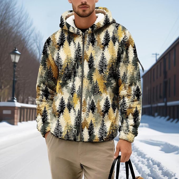 Men's Camouflage Hunting Fleece Lined Hoodie Camo Jackets Zip Up Long Sleeve Casual Winter Coats Hood Outerwear