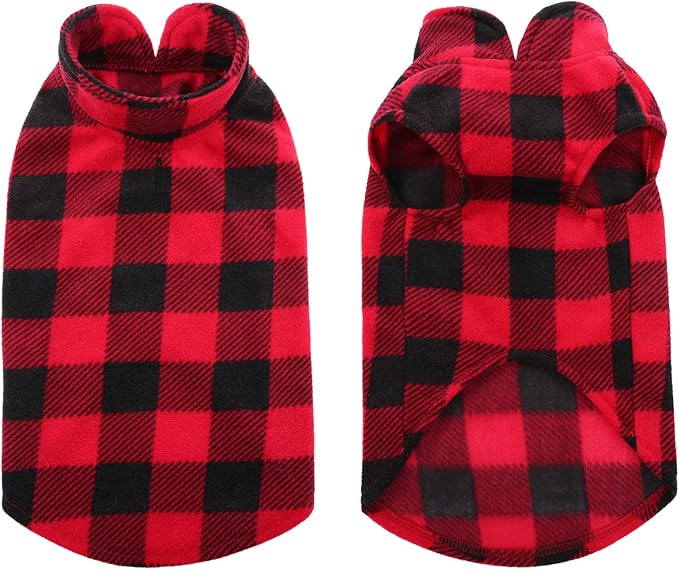 Kama Bridal Dog Spring Autumn Winter Coat Pullover Fleece Vest for Cats & Dogs - Red & Black Plaid (Red, S)