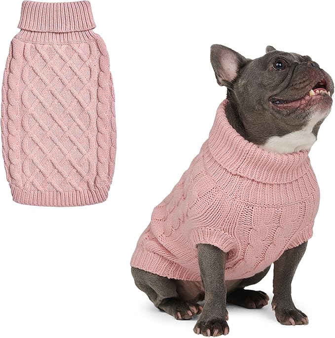 Spark Paws Knit Dog Sweater – Ultra Soft Warm Winter Dog Sweater for Small, Medium & Large Dogs – Stretch Fit Pet Sweater for French Bulldog, Pitbull, Girl & Boy Dogs Jacket, (Pink Cableknit, L)
