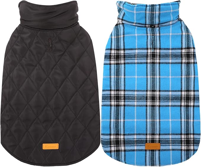 Kuoser Waterproof Dog Coat, Reversible Dog Jacket for Large Dogs, Adjustable Durable Doggie Winter Coat for Groowing Puppies Warm Puppy Cold Weather Apparel, Blue L