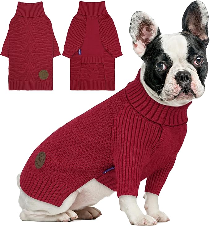 cyeollo Dog Sweater Warm Turtleneck Knitted Dog Christmas Sweaters with Sleeve Soft Winter Pet Clothes Sweaters for Dogs Girl