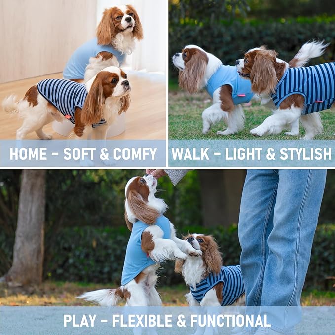 KYEESE 2Pack Dog Shirts Striped T Shirt for Large Dogs Lightweight Clothes Sleeveless Vest Cotton Tank Top, XXX-Large,Dark Blue+Striped