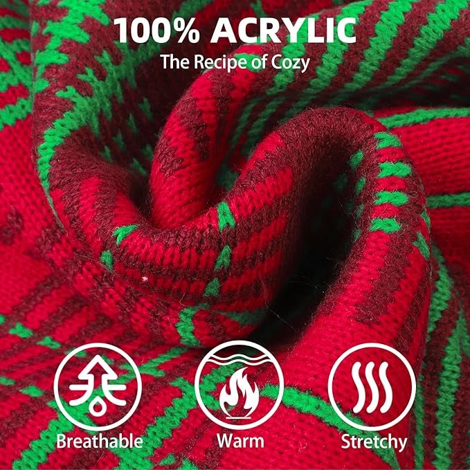 PUPTECK Dog Christmas Sweaters for Large Medium Small Dogs - Fall Outfit Classic Plaid Style Puppy Holiday Winter Coat Clothes Warm, Red & Green, XL