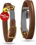 WAUDOG Ultra Soft Rolled Leather Cat Collar with Removable Bell, Safety Elastic Strap and QR ID Tag - Soft Padded for Small, Medium, and Large Cats - Round Kitten Collar for Male and Female Cats