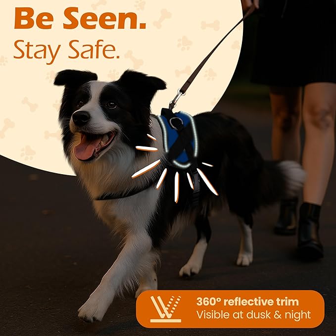 Bark Appeal Blue No-Pull Dog Harness for Extra Large Sized Pets – Adjustable, Reflective Vest with 3 Leash Clips for Added Control, Easy Walks & Training – XXL