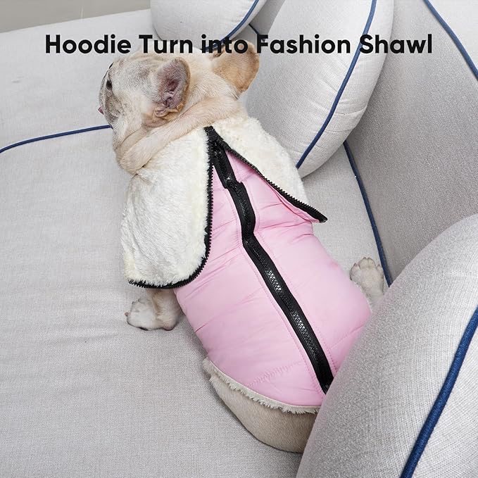 Fleece Lining Dog Hoodie with Harness Built in,Extra Warm Small Dog Jacket in Winter Puppy Coats with Hooded,Light Pink XS