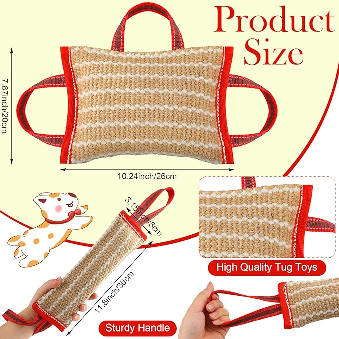 Libima 2 Pcs Dog Pillow Tug Toy Dog Pillow with Strong Handles Tug of War Training Tools Toy Linen Pad for Puppy Young Small Medium Pets Interactive Play Training